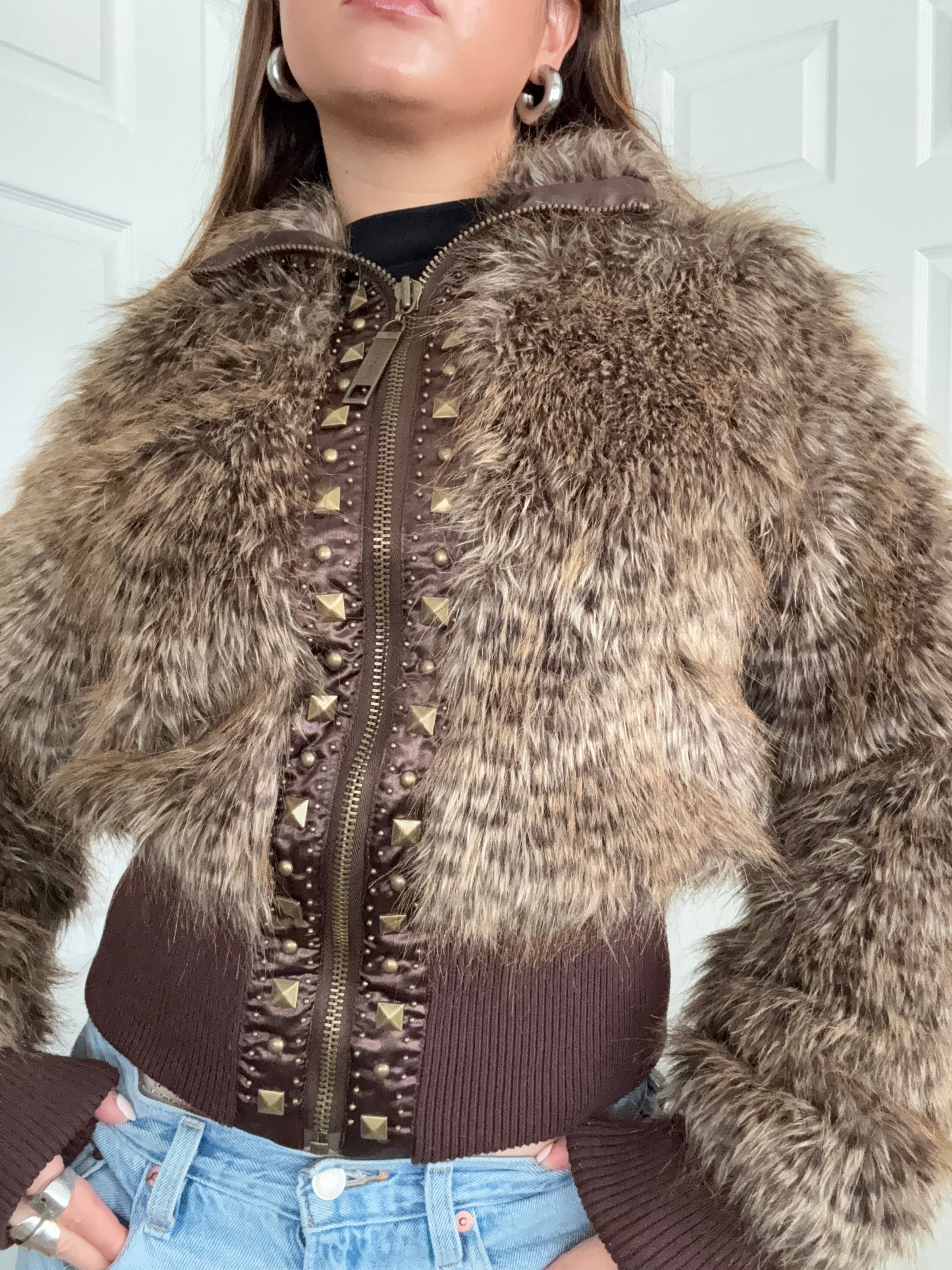 Faux Fur Leopard Bomber Jacket (UK12)