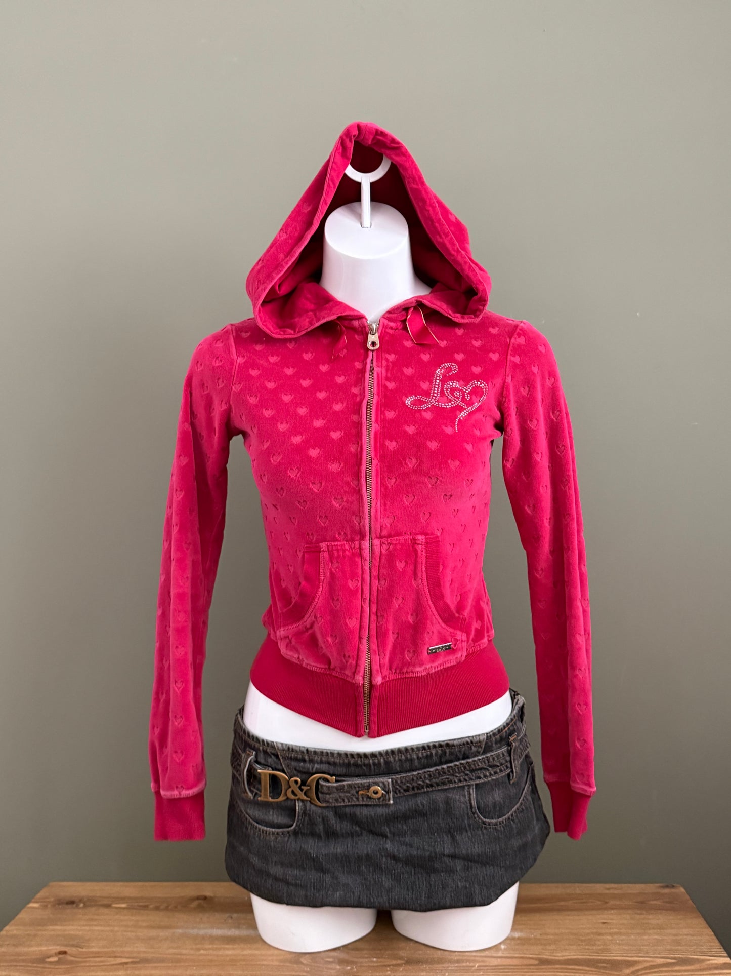 Lipsy Velour Heart Tracksuit Hoodie (XS)