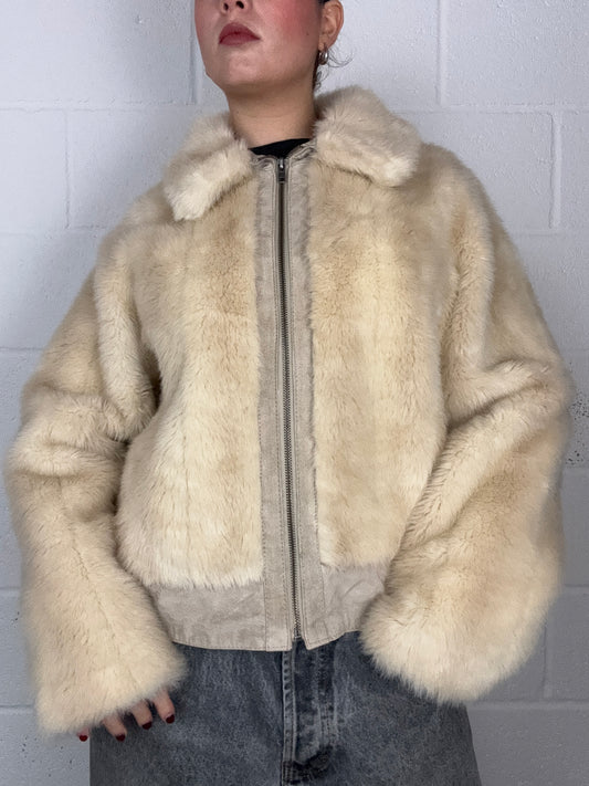 Faux Fur Cream Jacket (UK18)