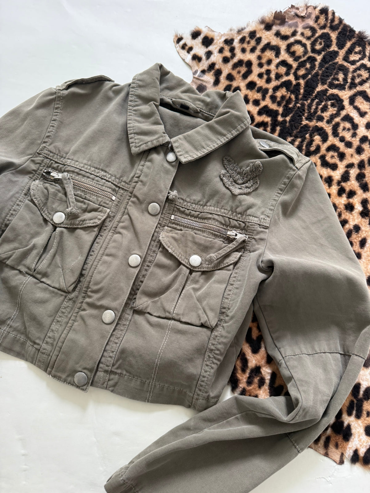 Khaki Y2K Cropped Utility Jacket (UK12)