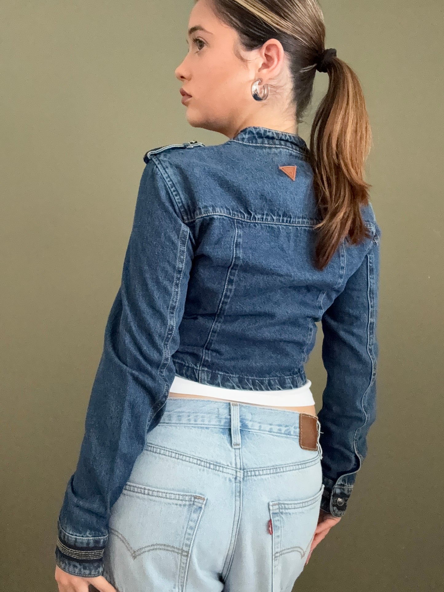 Guess Cropped Denim Military Jacket (S)