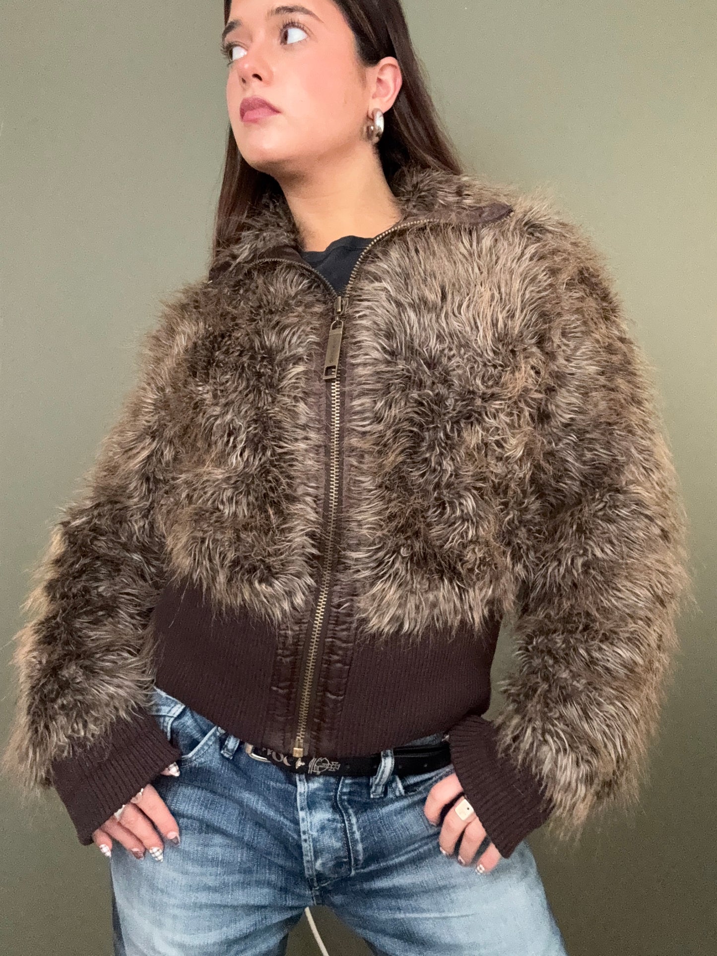 Faux Fur Bomber Jacket (UK16)