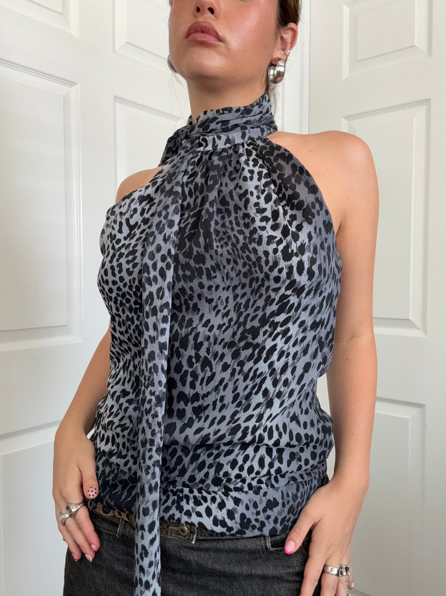 Karen Millen Leopard Halterneck Top (UK10)