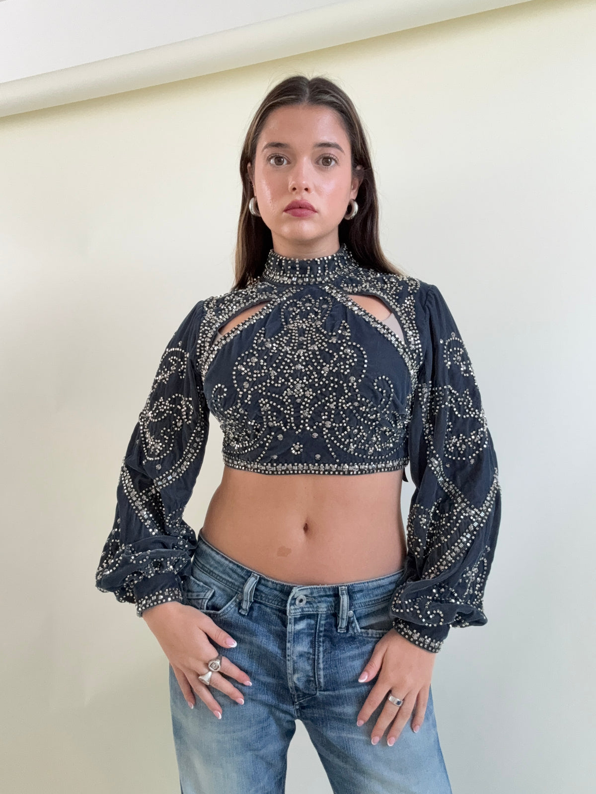 Embellished Crop Longsleeve Top (UK10)