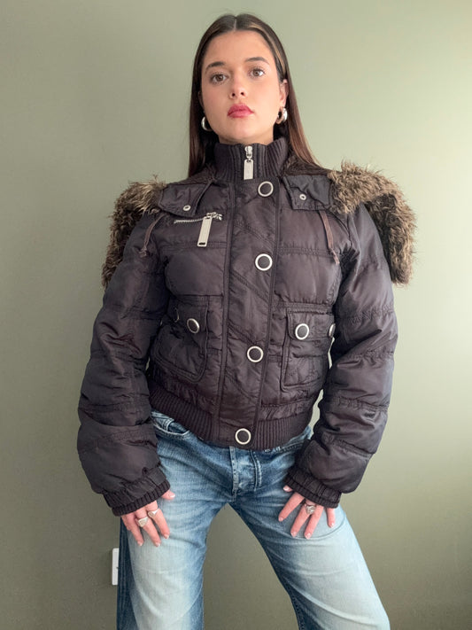 Y2K Brown Puffer Jacket (UK14)