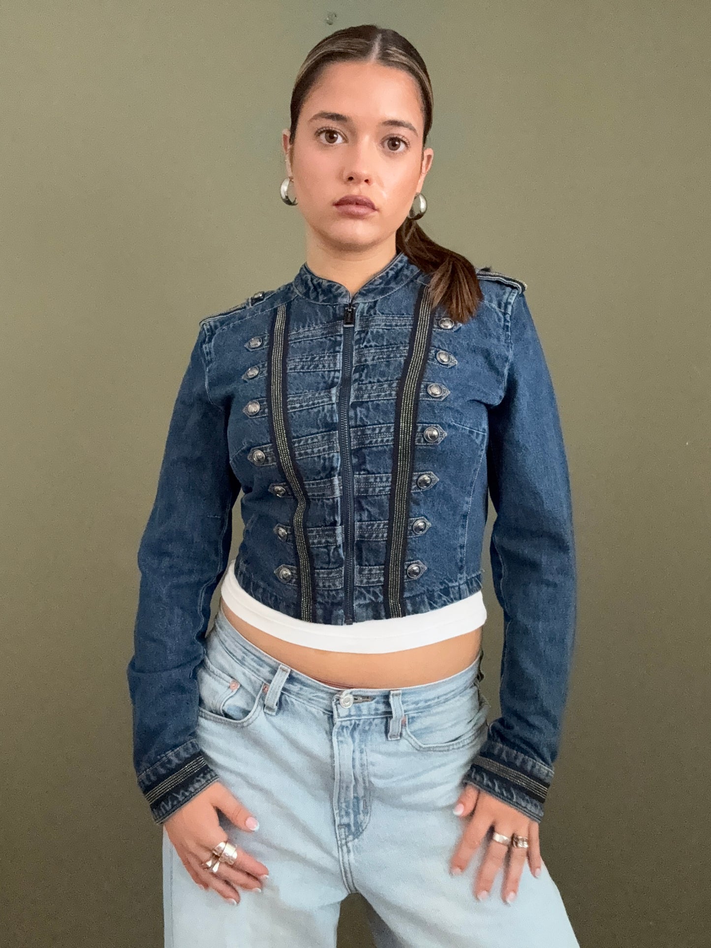 Guess Cropped Denim Military Jacket (S)