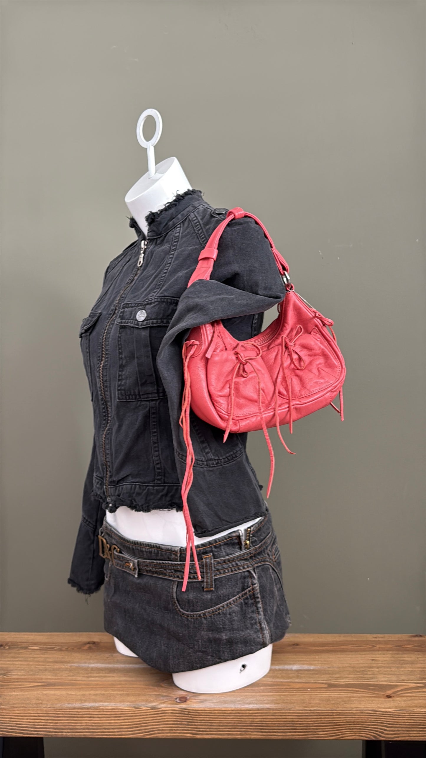 Coral Leather Shoulder Bag