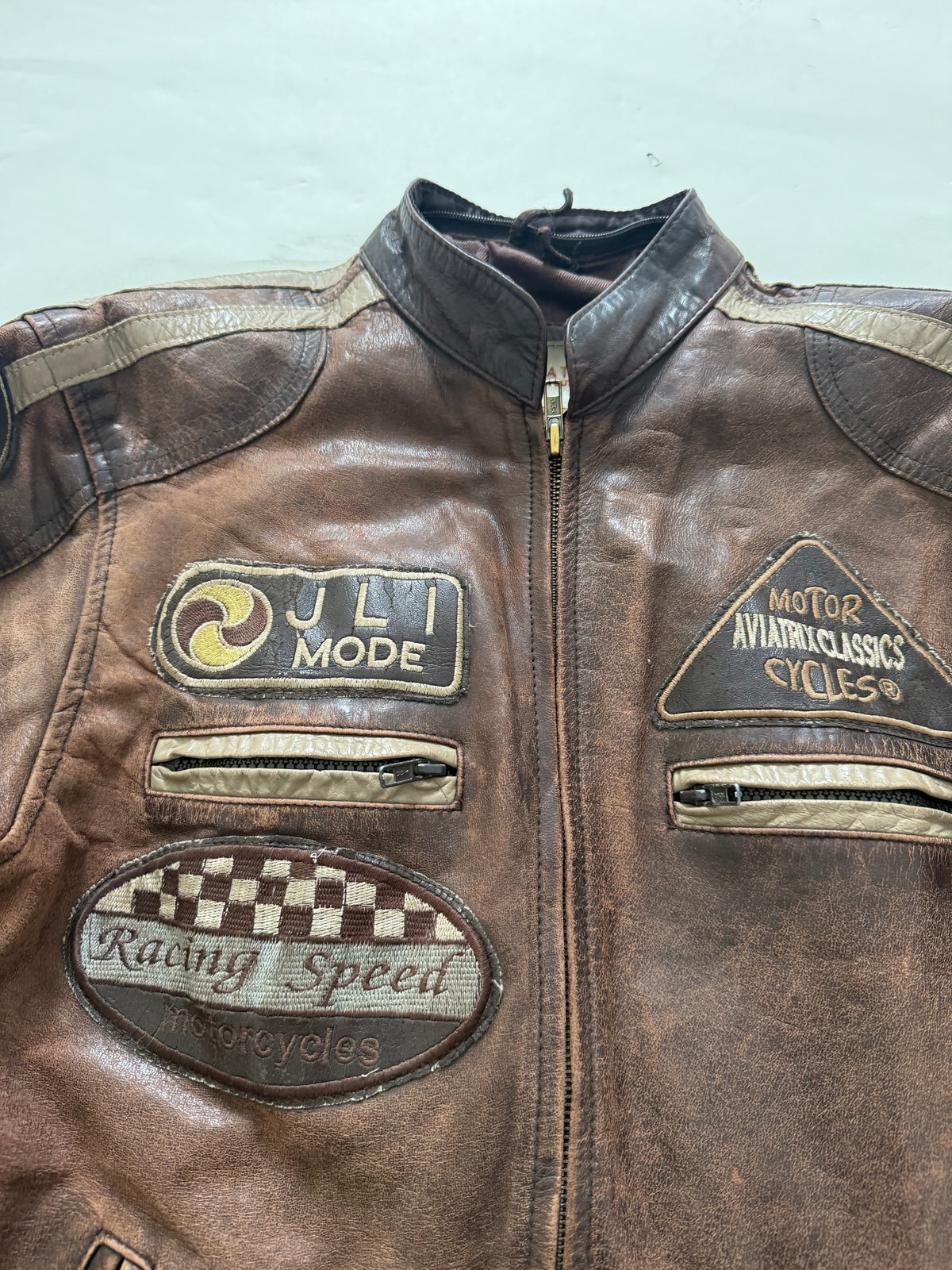 Vintage Leather Racer Biker Jacket (S)