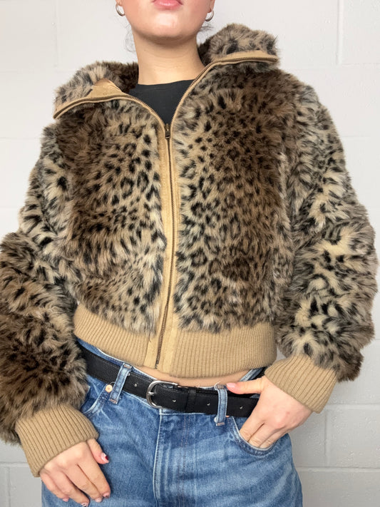 Leopard Faux Fur Jacket (UK8)