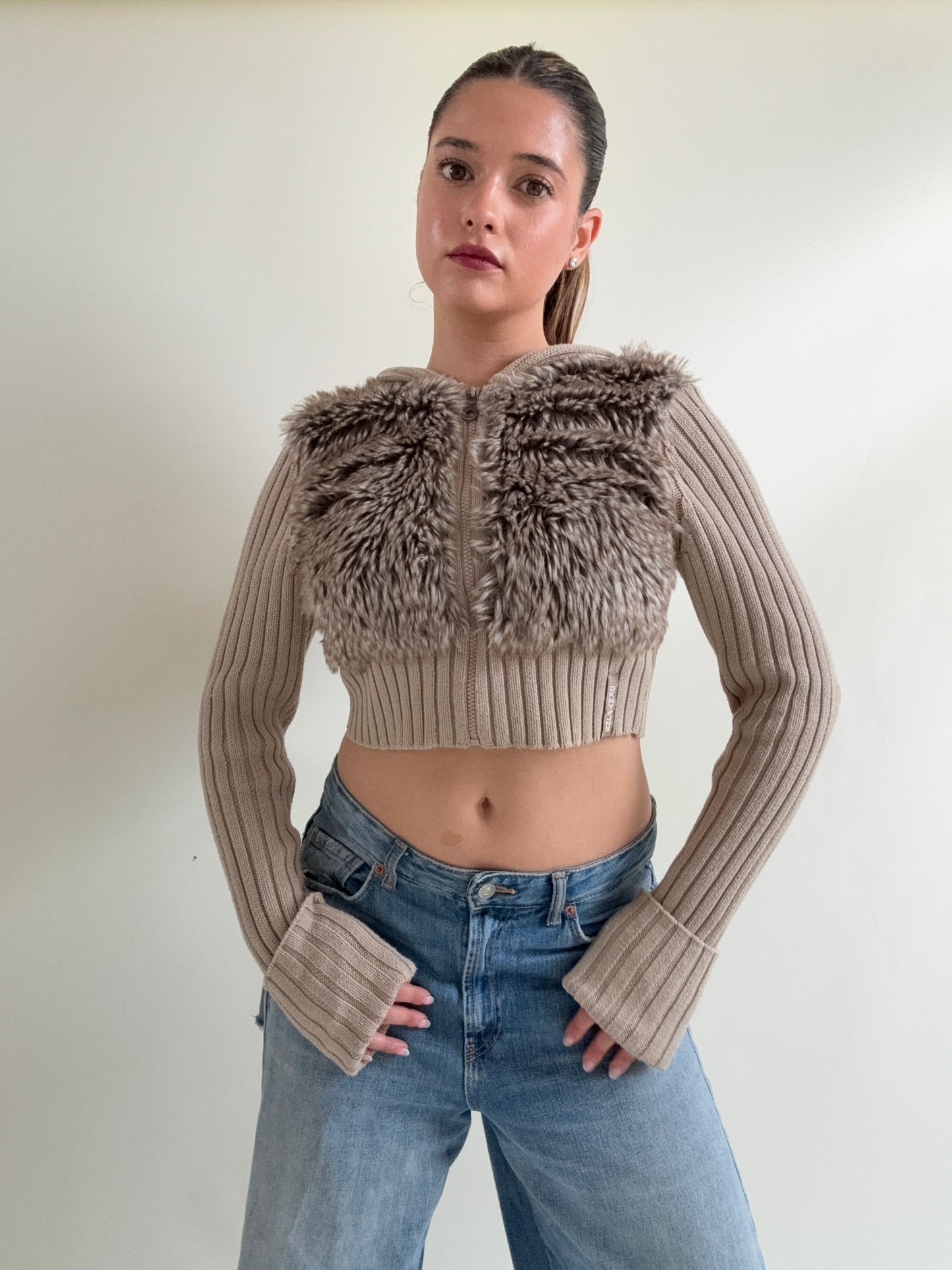 DKNY Faux Fur Cropped Jumper (S)