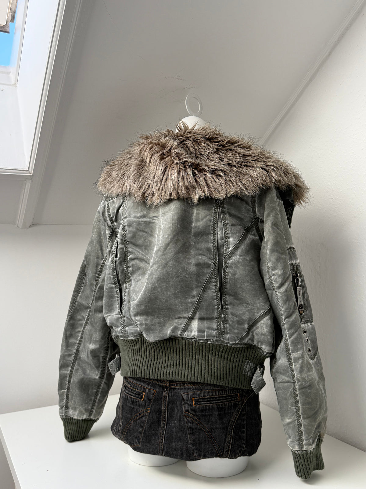 Khaki Y2K Bomber Jacket (UK14)