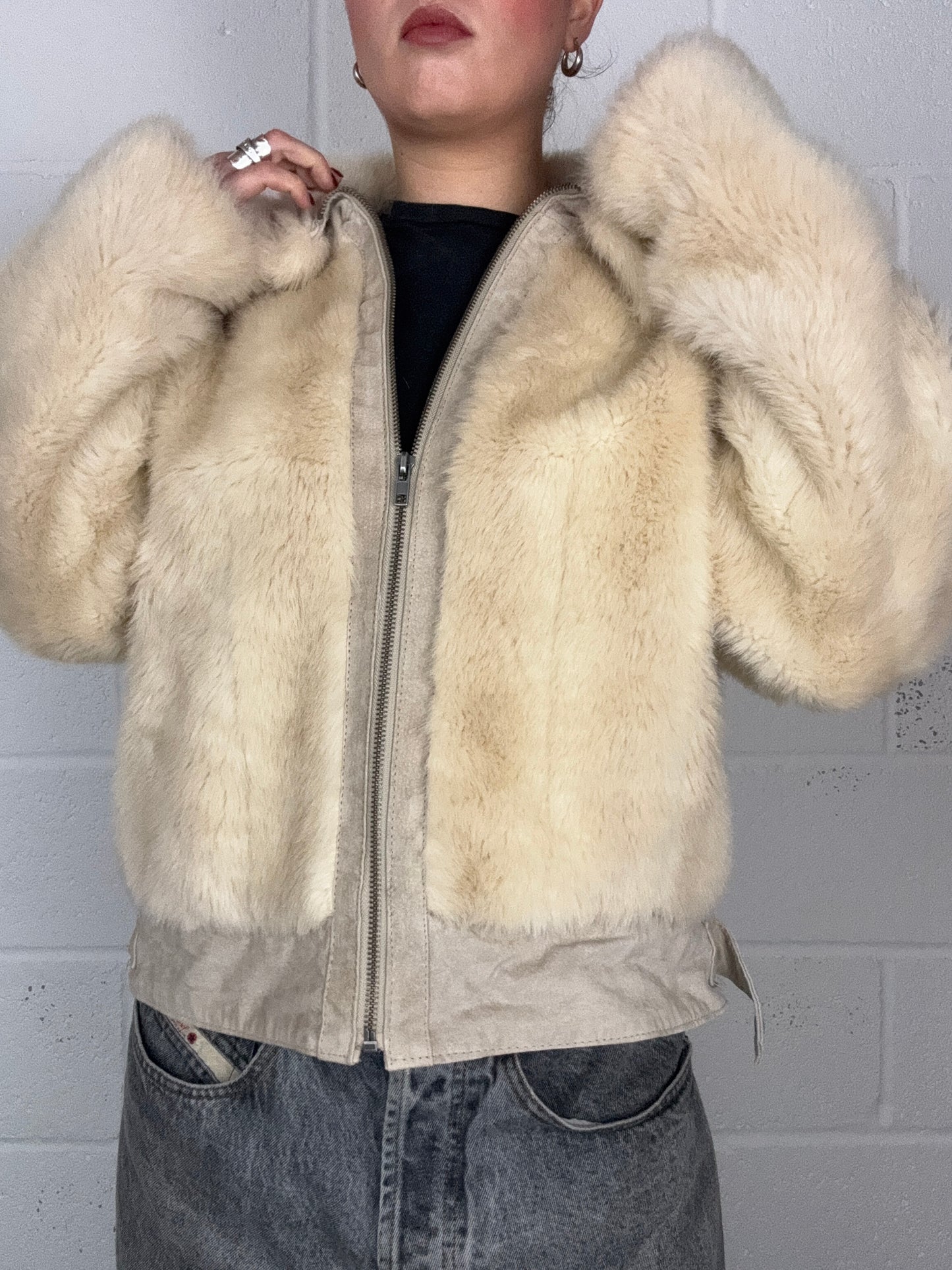 Faux Fur Cream Jacket (UK18)