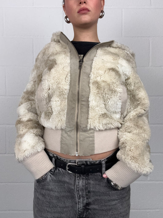 Cream Faux Fur Hooded Jacket (UK10)