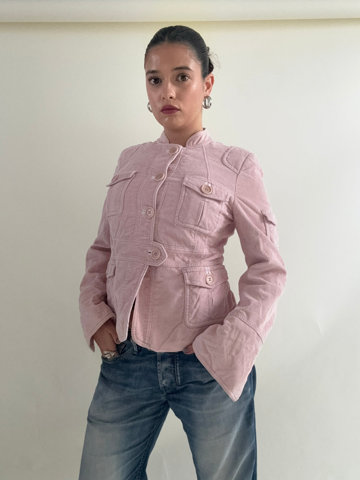 Baby Pink Corduroy Karen Millen Military Jacket (UK12)