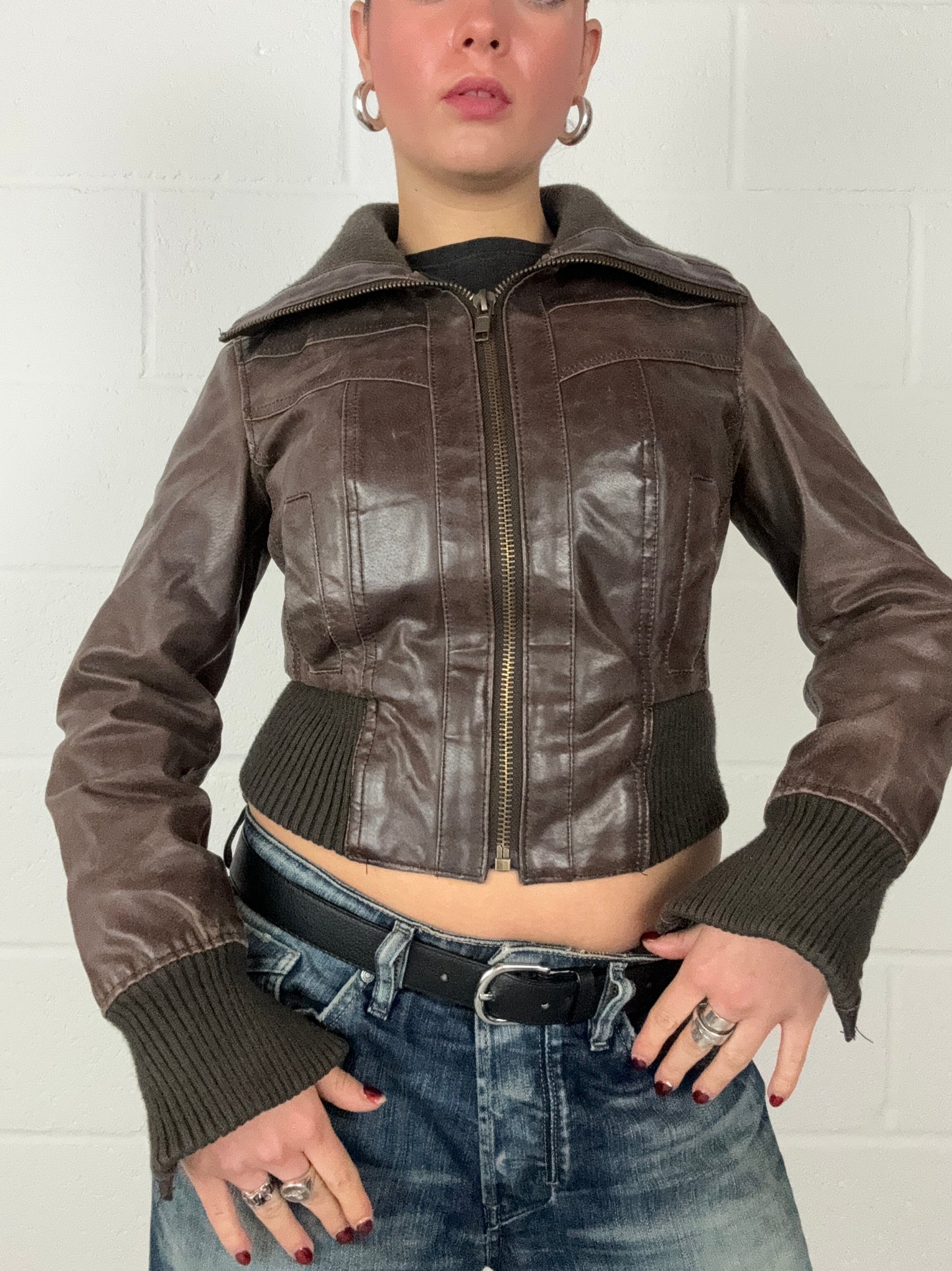 Vintage Brown Leather Fitted Jacket (UK10)