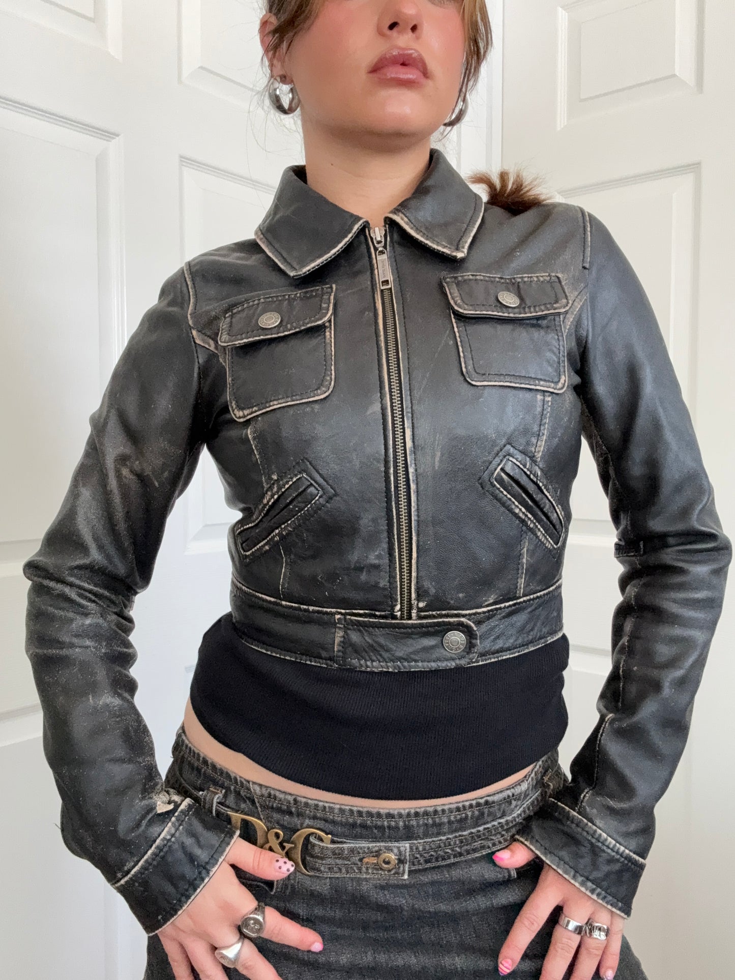 Cropped Leather Jacket (UK10)