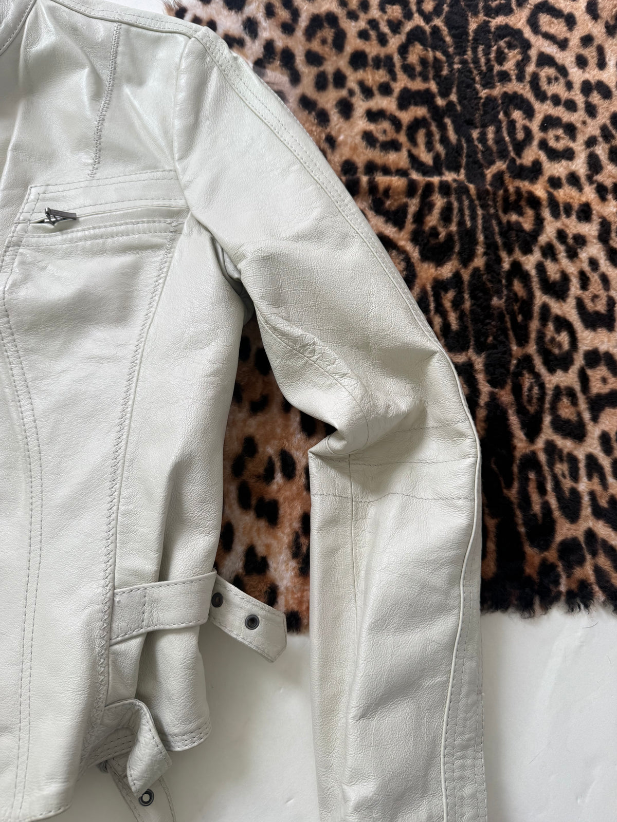 Cream Leather Vintage Buckle Jacket (UK14)