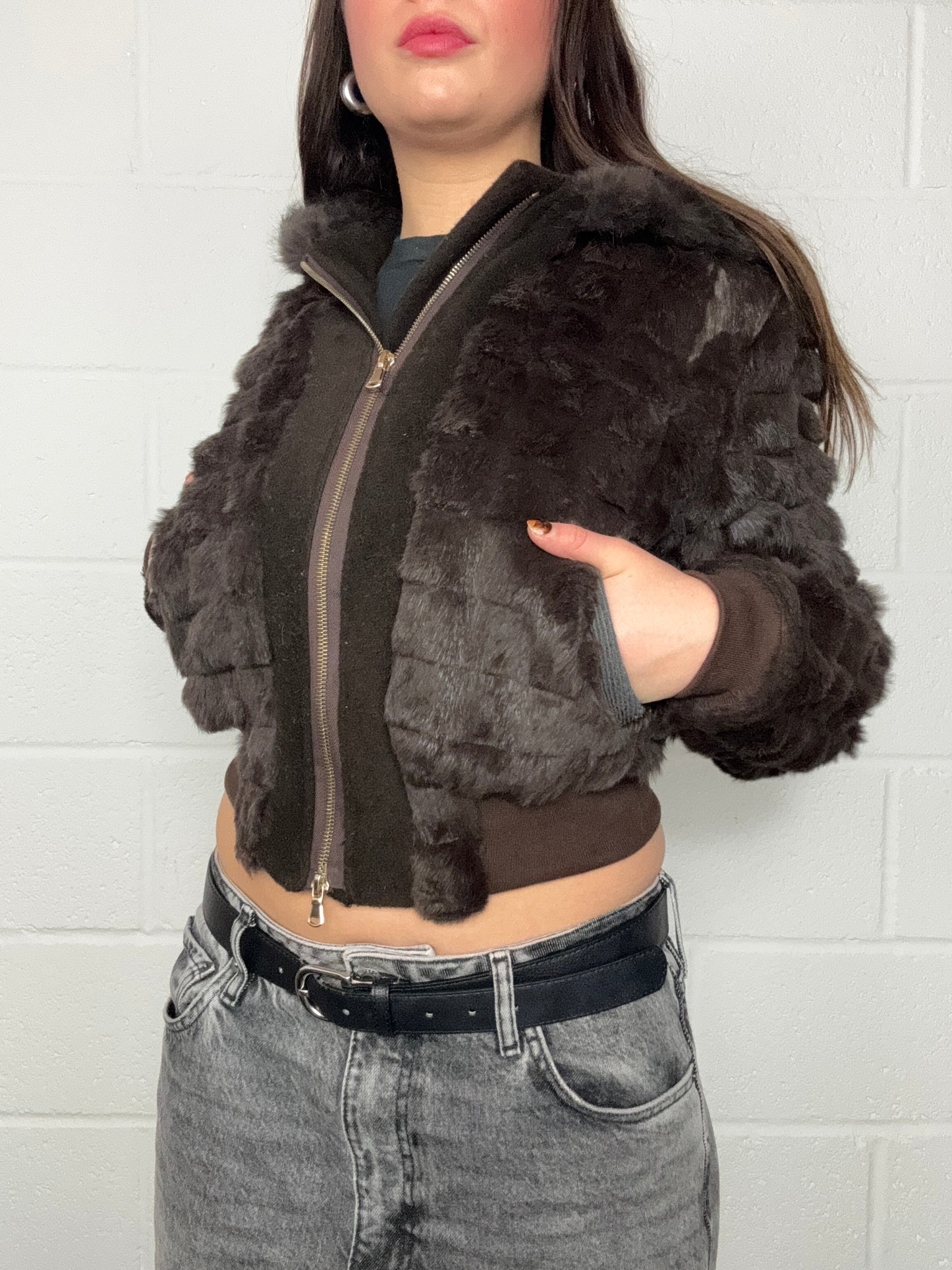 Guess Brown Faux Fur Jacket (XS)