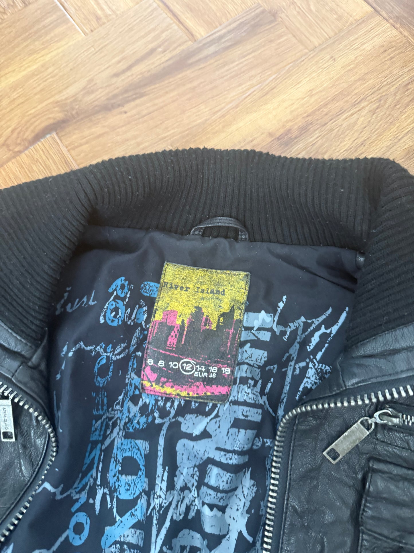 Leather Cargo Bomber Jacket (UK12)