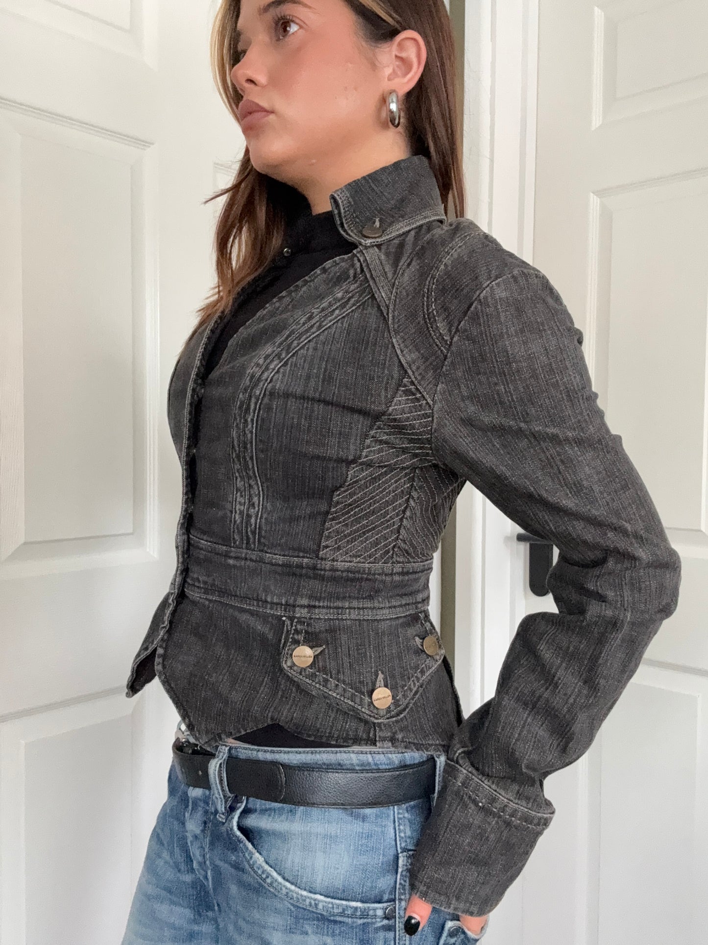 Karen Millen Fitted Denim Military Jacket (UK10)