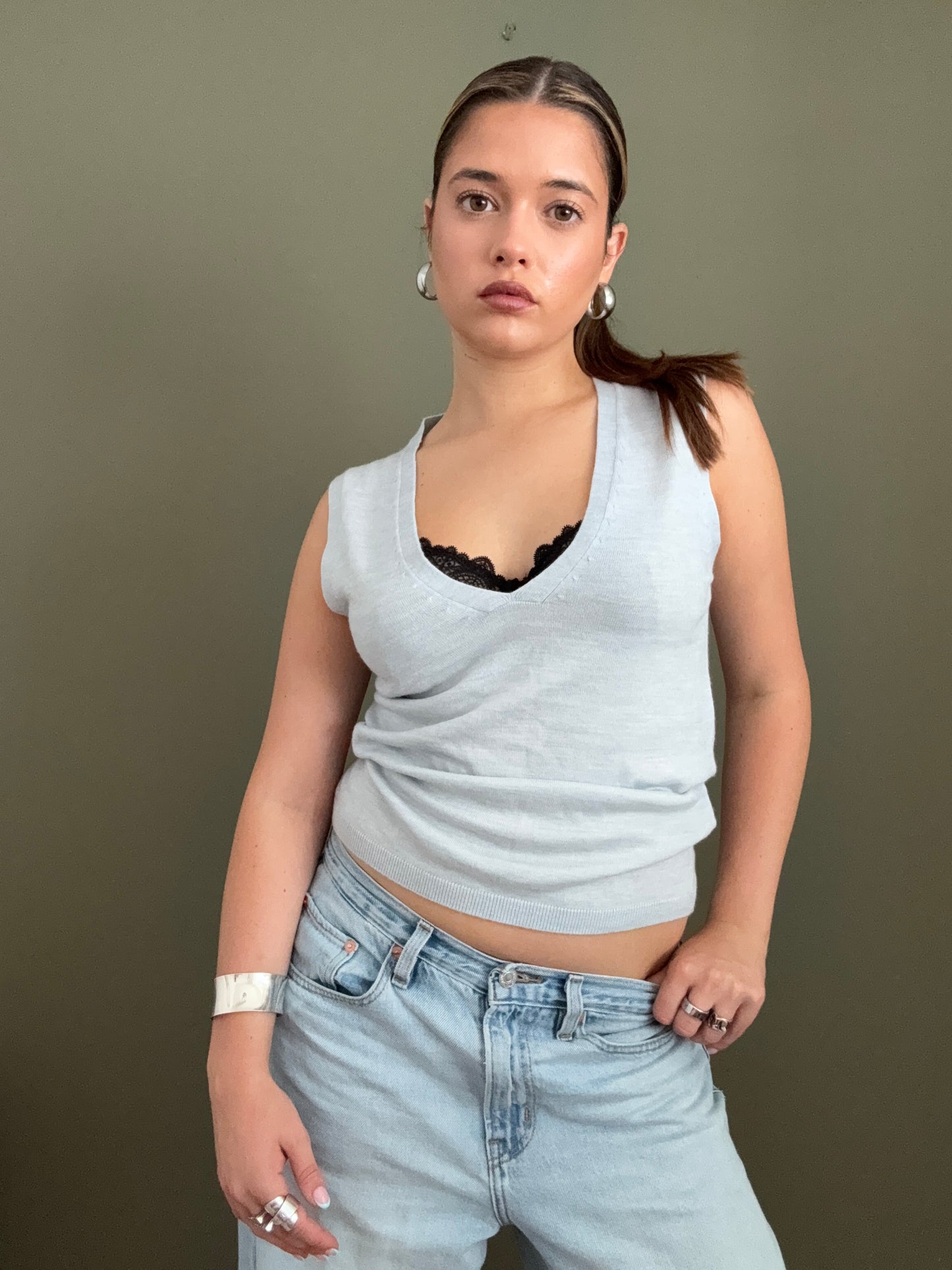 French Connection Baby Blue Knit Vest (M)