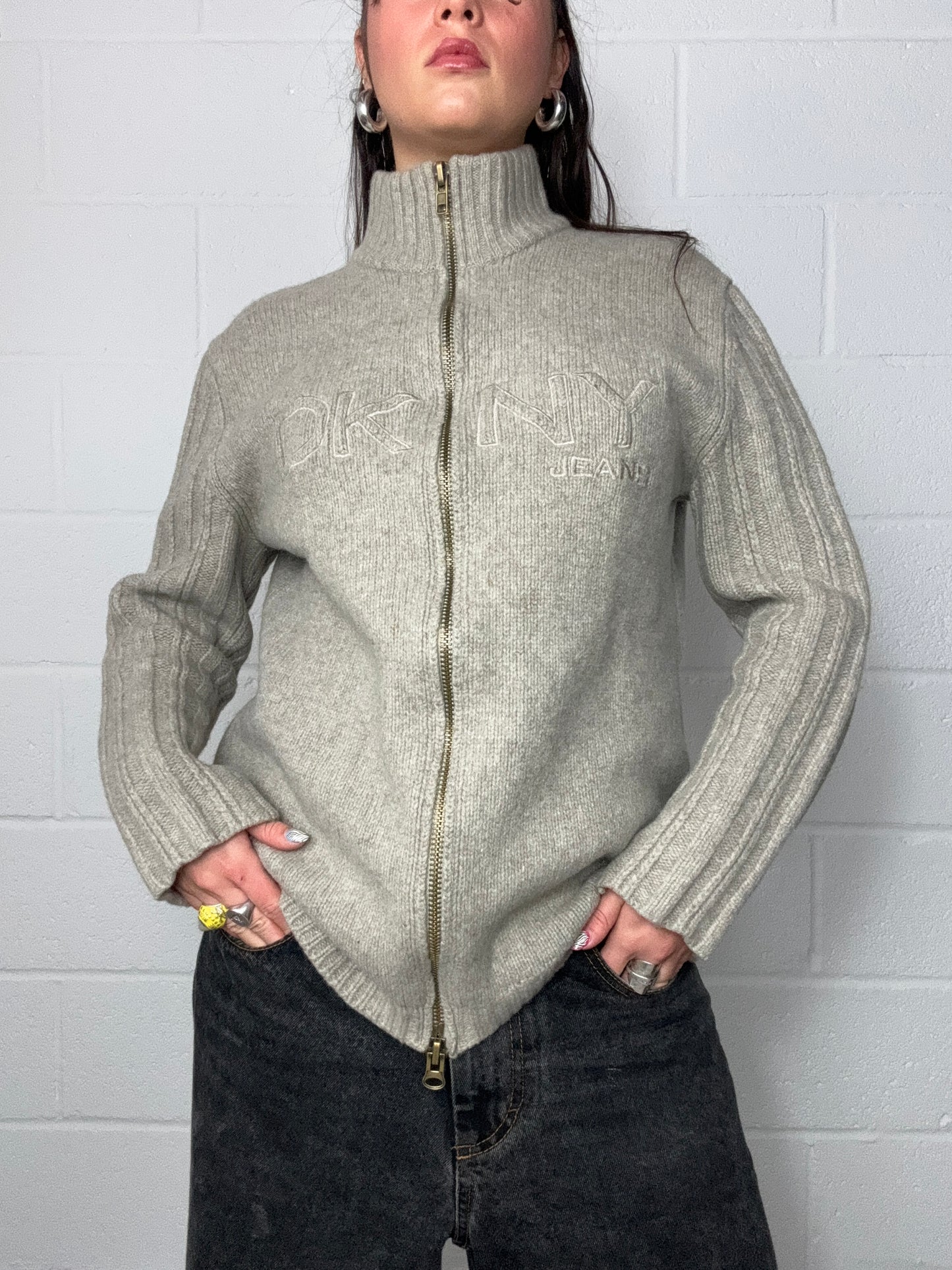 DKNY Wool Double Zip Jumper