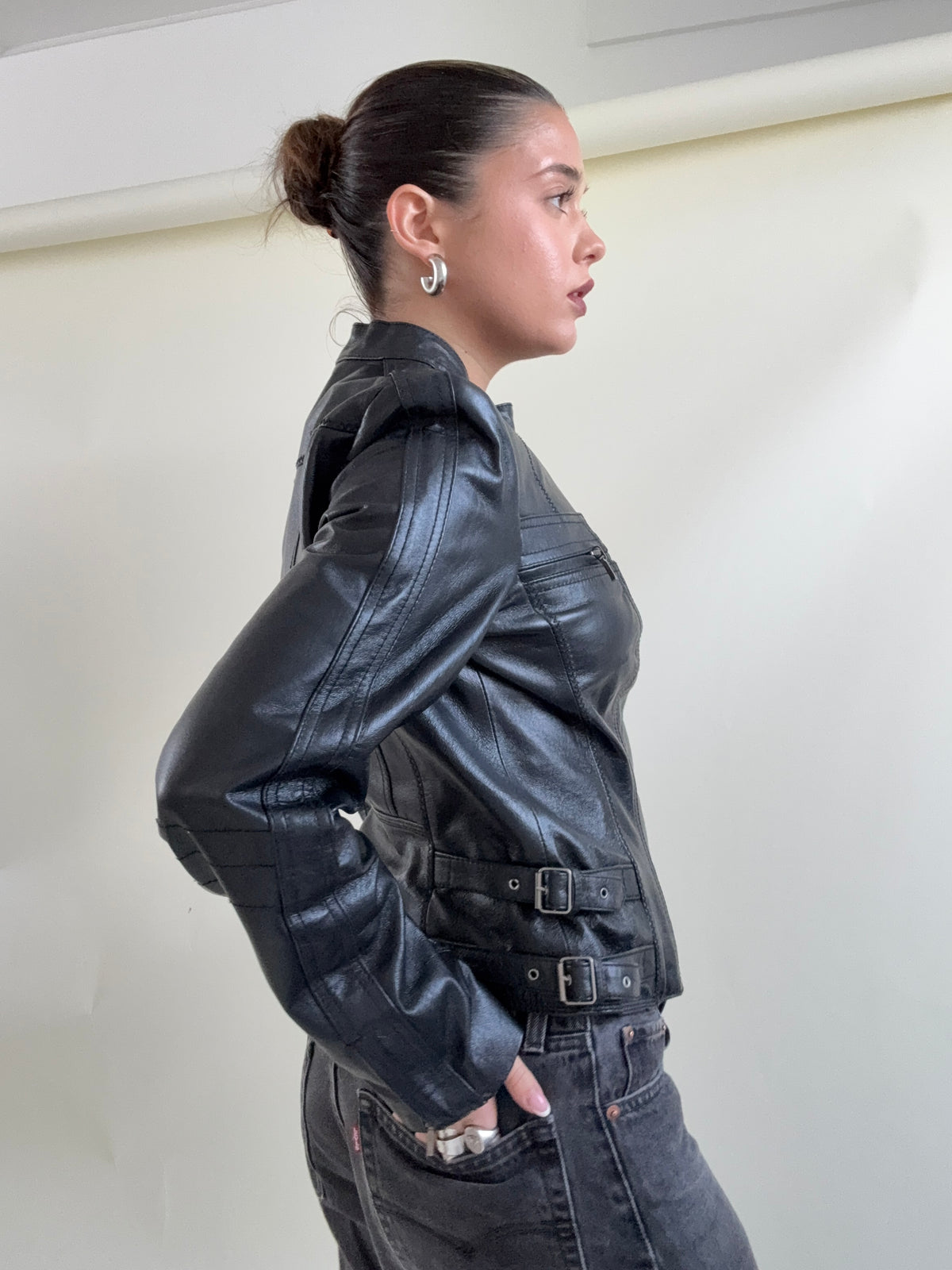Vintage Fitted Leather Buckle Jacket (UK12)