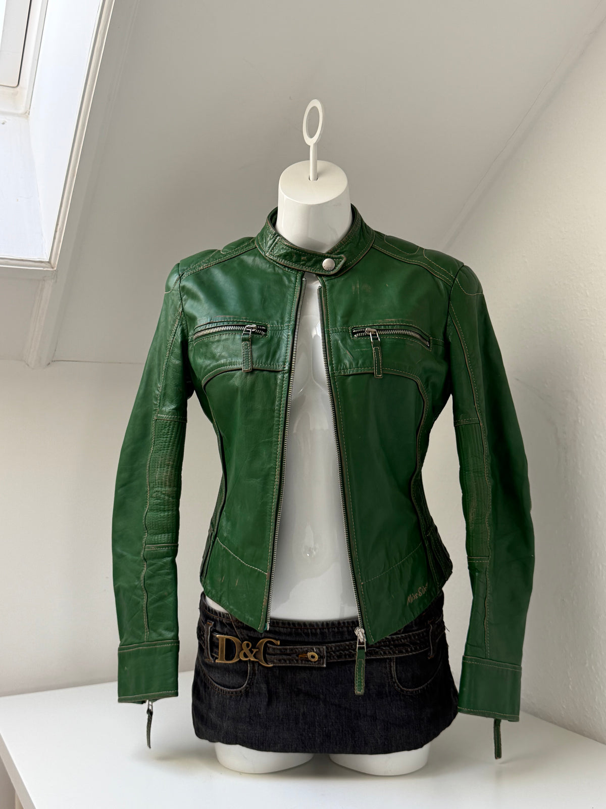 Miss Sixty Green Leather Biker Jacket (M)