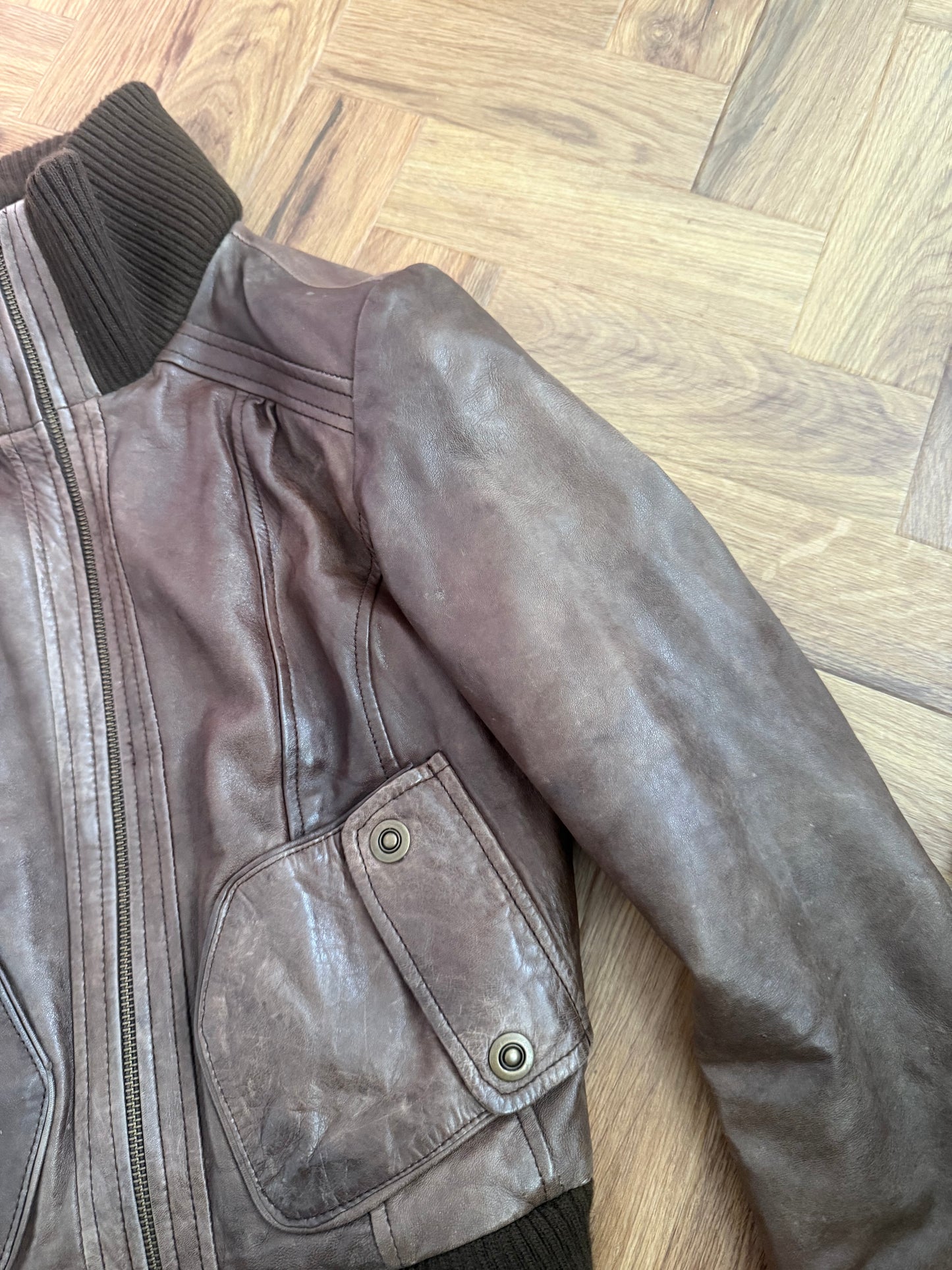Brown Leather Bomber Jacket (UK10)