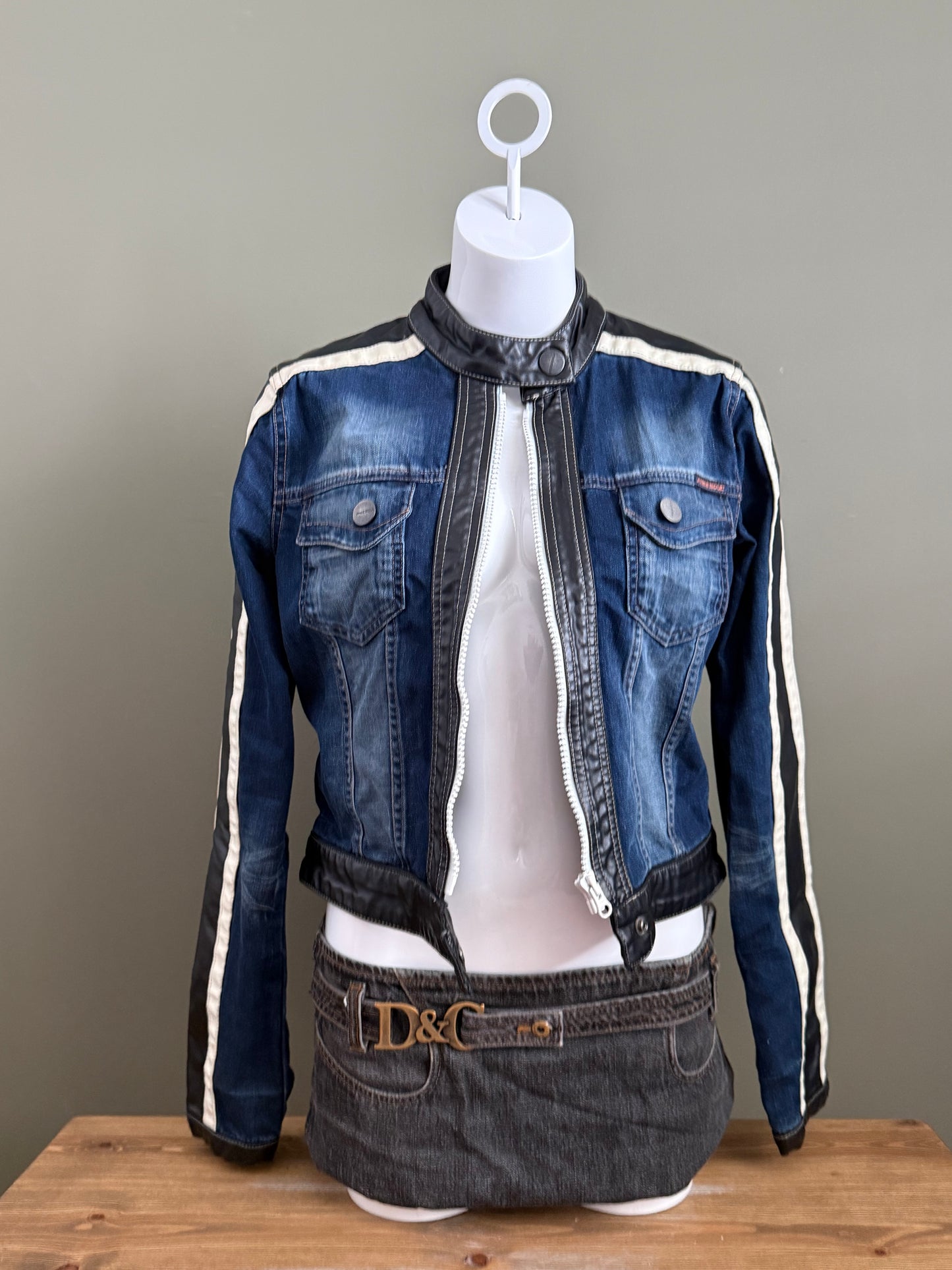 Denim Fitted Biker Jacket (M)