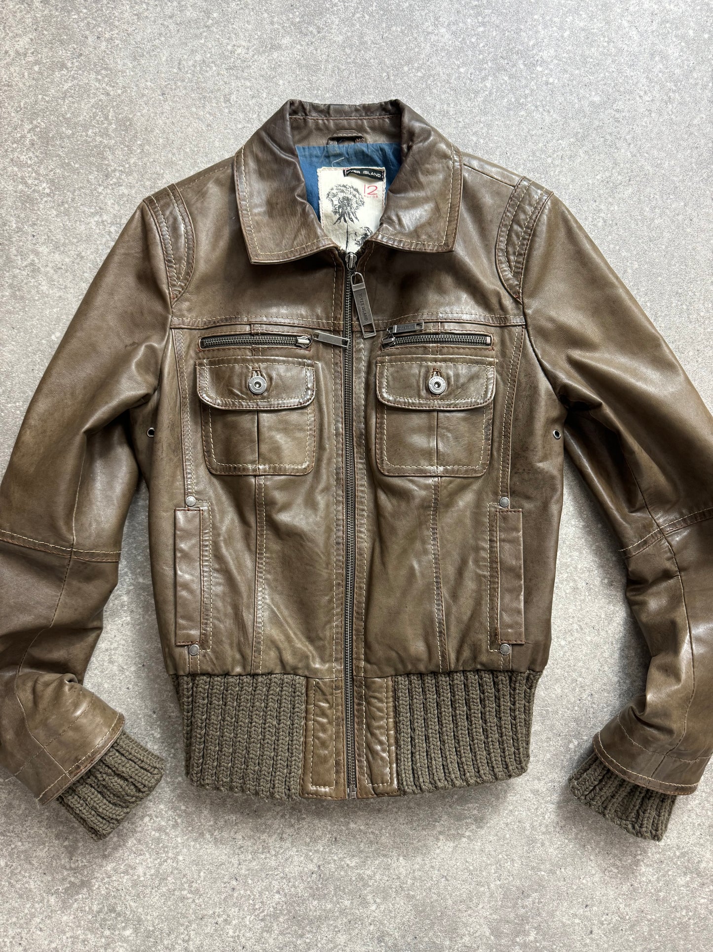 Brown Leather Bomber Jacket