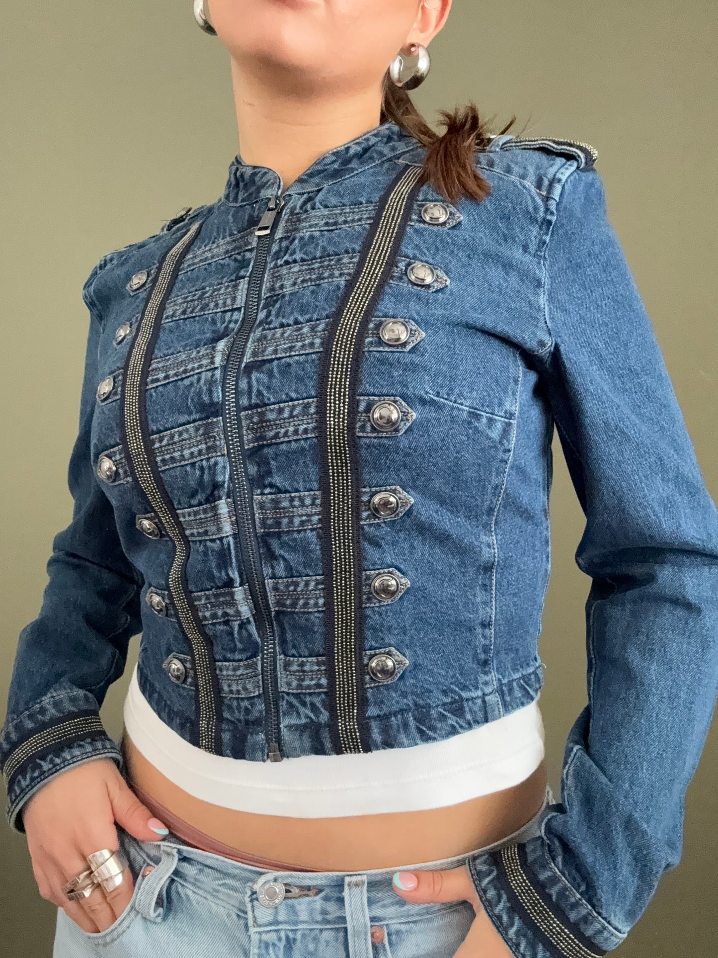 Guess Cropped Denim Military Jacket (S)