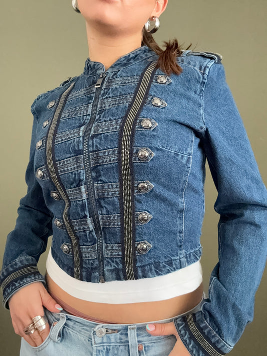Guess Cropped Denim Military Jacket (S)
