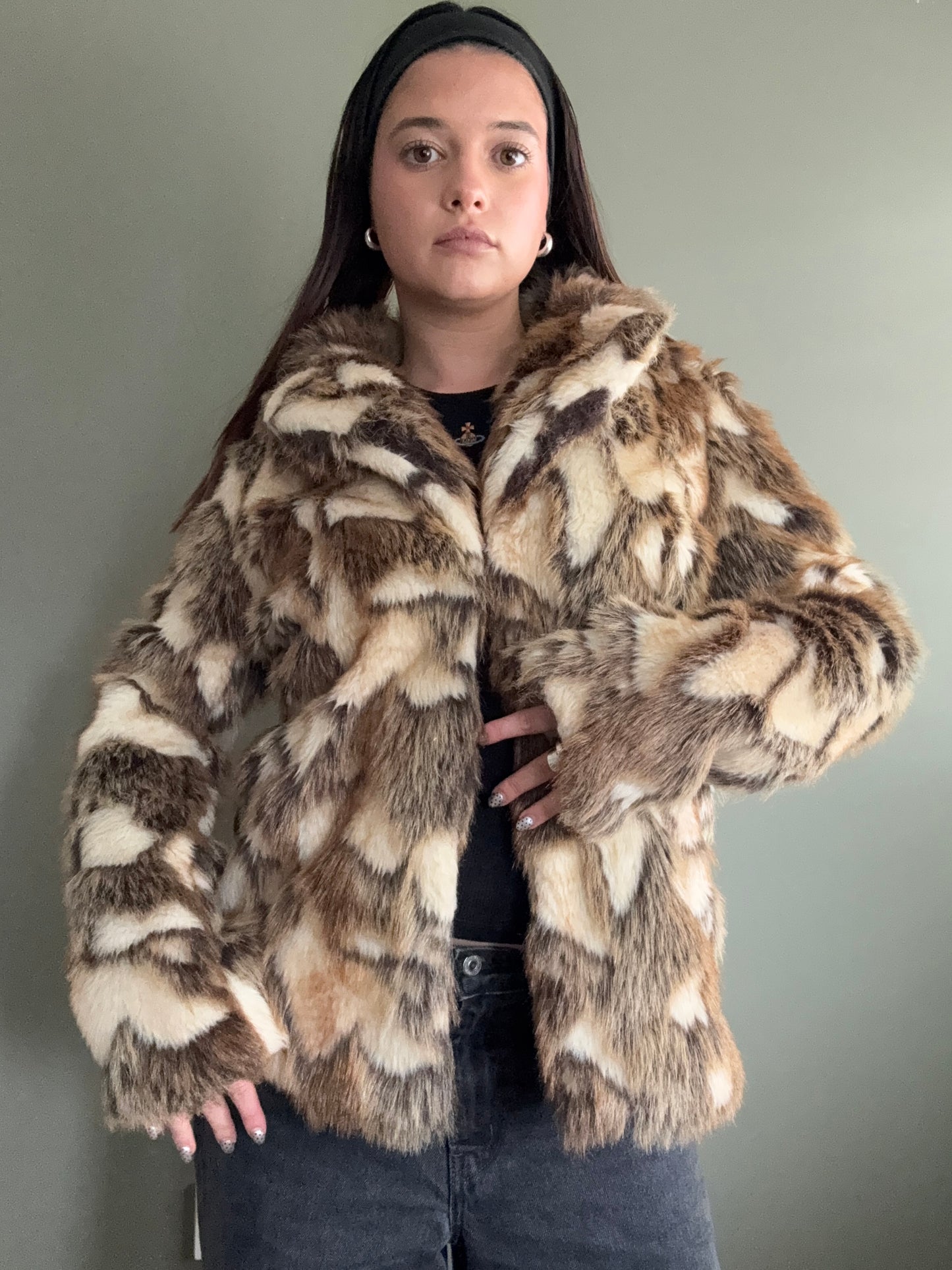 Faux Fur Patchwork Jacket (UK10)