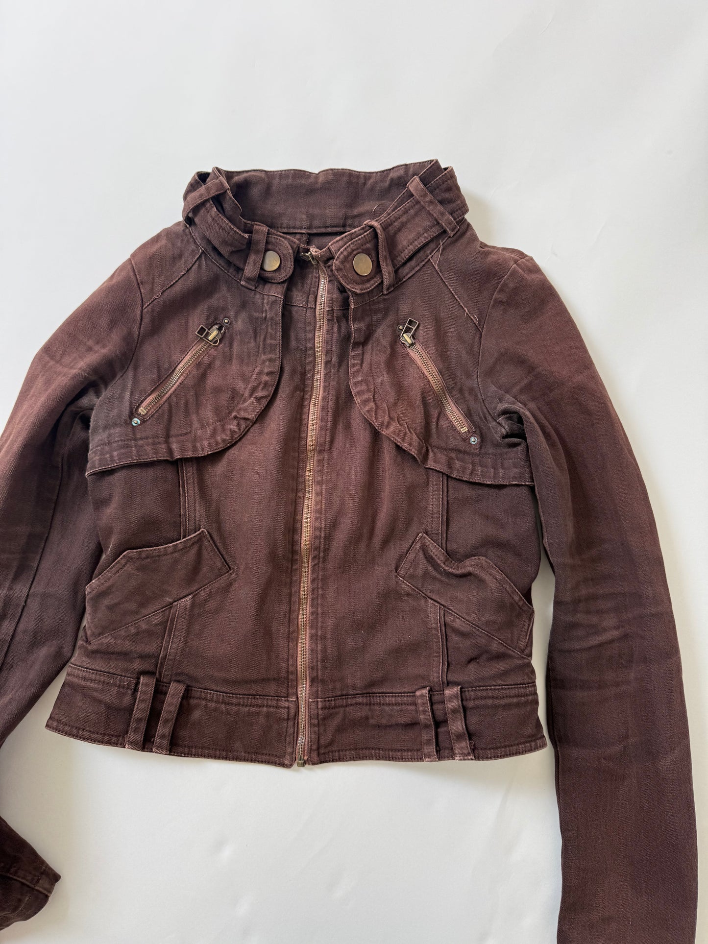 Brown Fitted Biker Jacket (M)