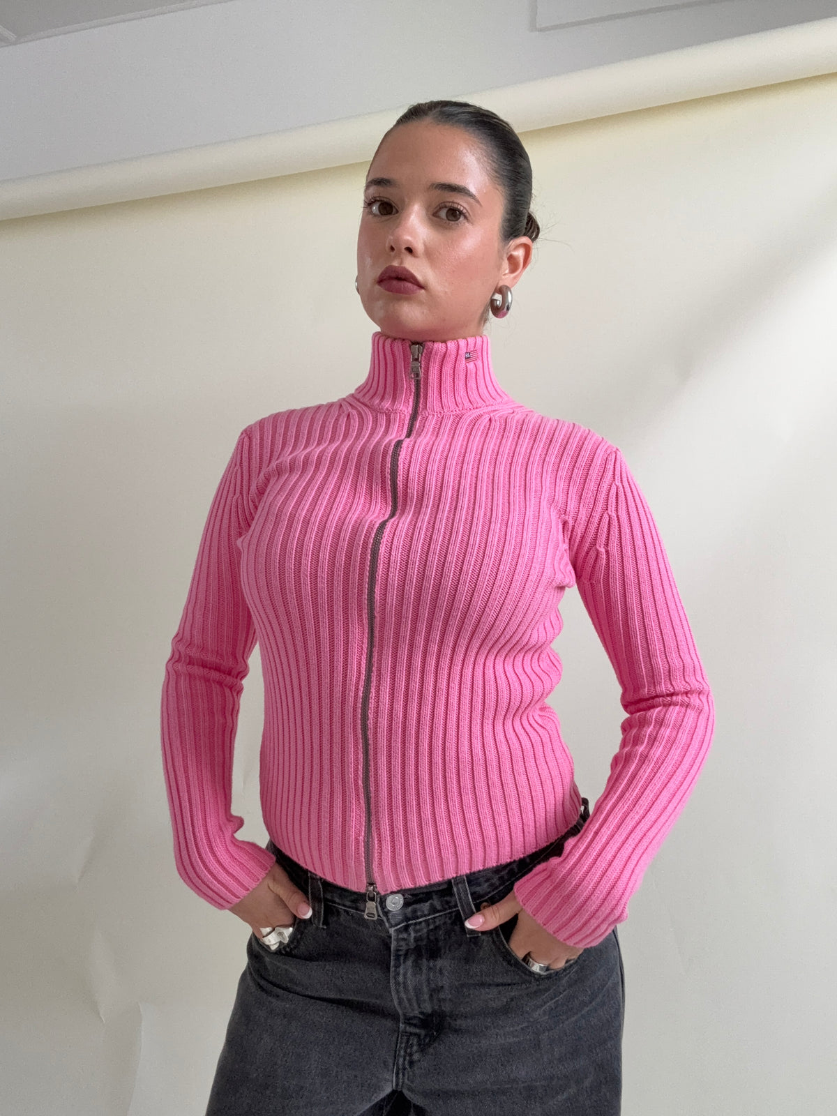 Ralph Lauren Pink Knit Double Zip Jumper (XS)