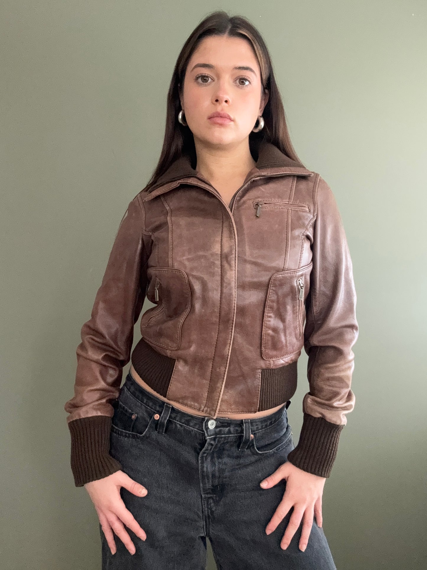 Oasis Brown Leather Jacket