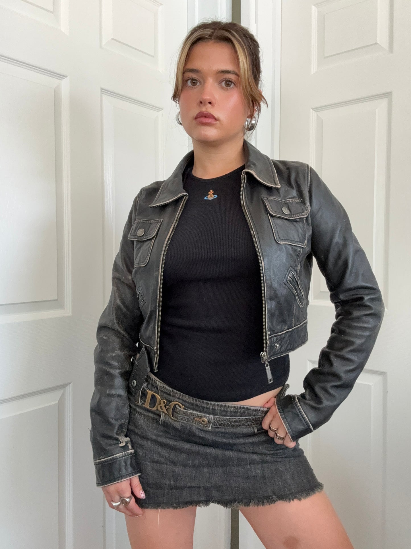 Cropped Leather Jacket (UK10)