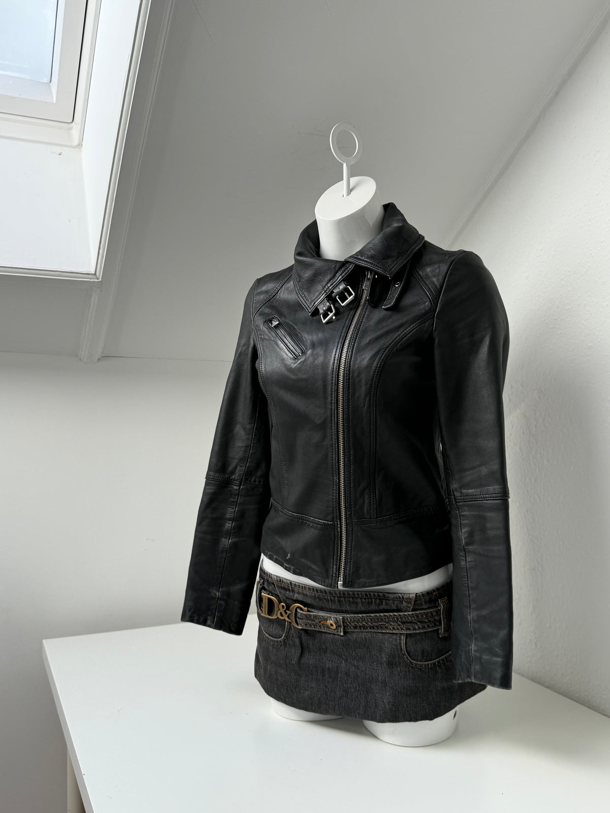 Allsaints Fitted Leather Buckle Jacket (UK8)