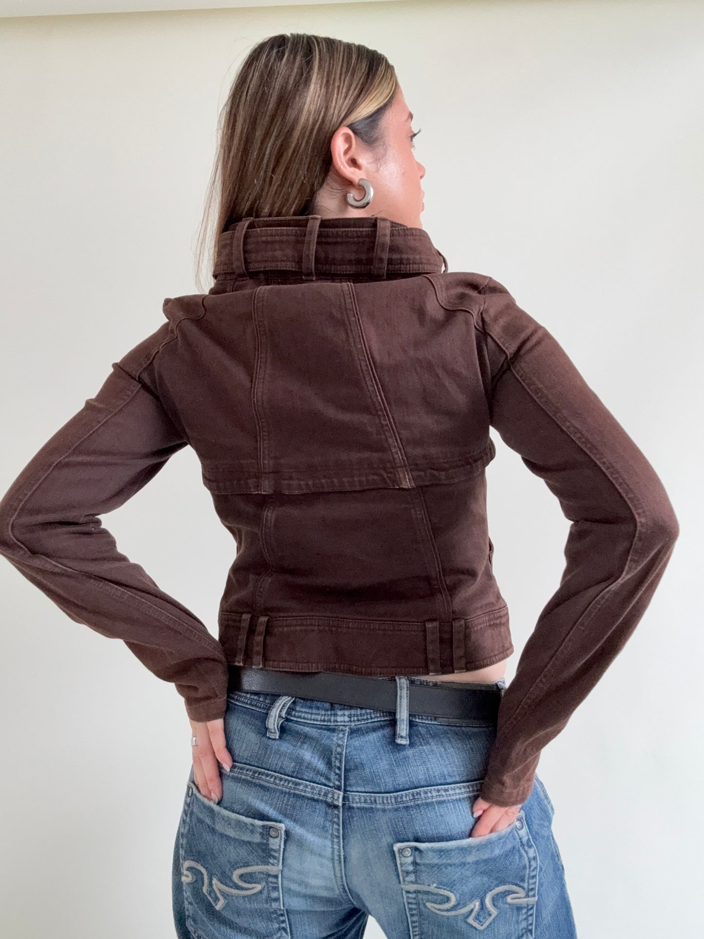 Brown Fitted Biker Jacket (M)