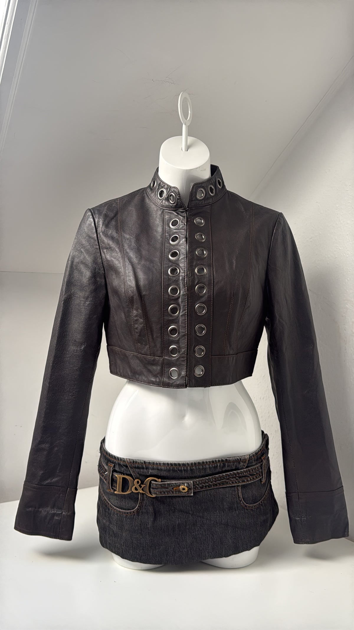 Vintage Leather Cropped Jacket (UK14)