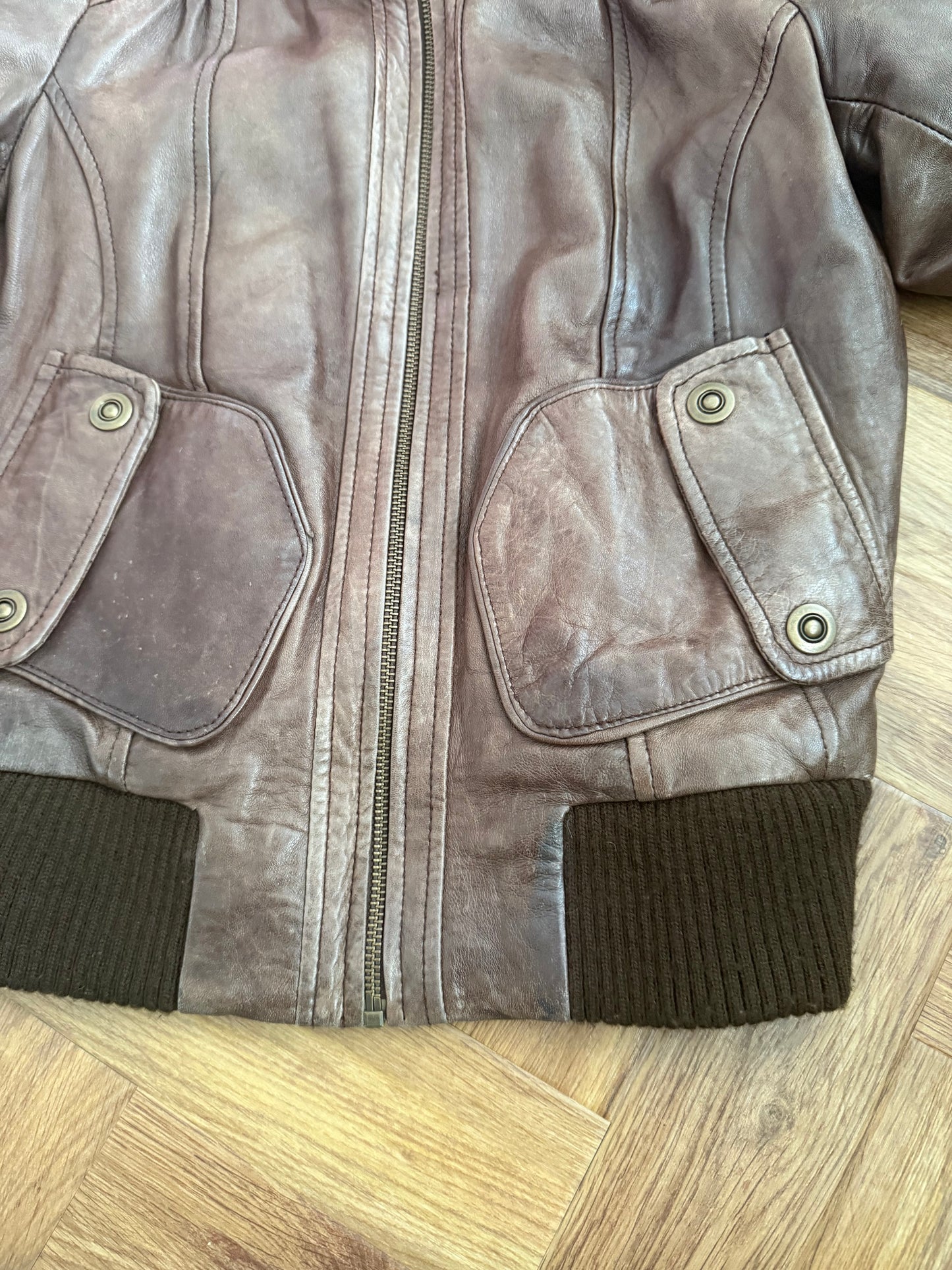 Brown Leather Bomber Jacket (UK10)