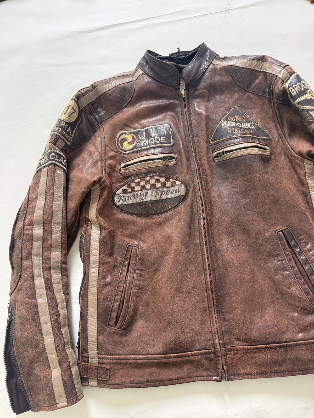 Vintage Leather Racer Biker Jacket (S)
