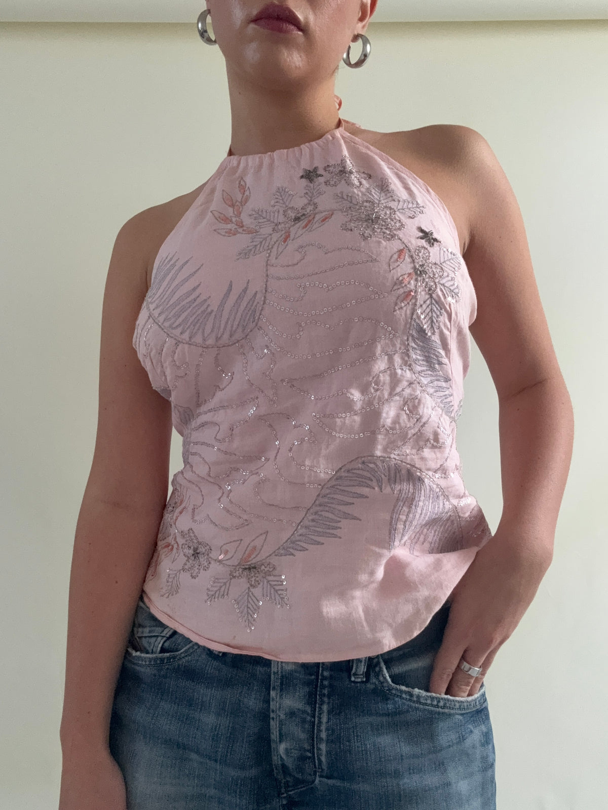 French Connection Sequin Halter-neck Top (UK12)