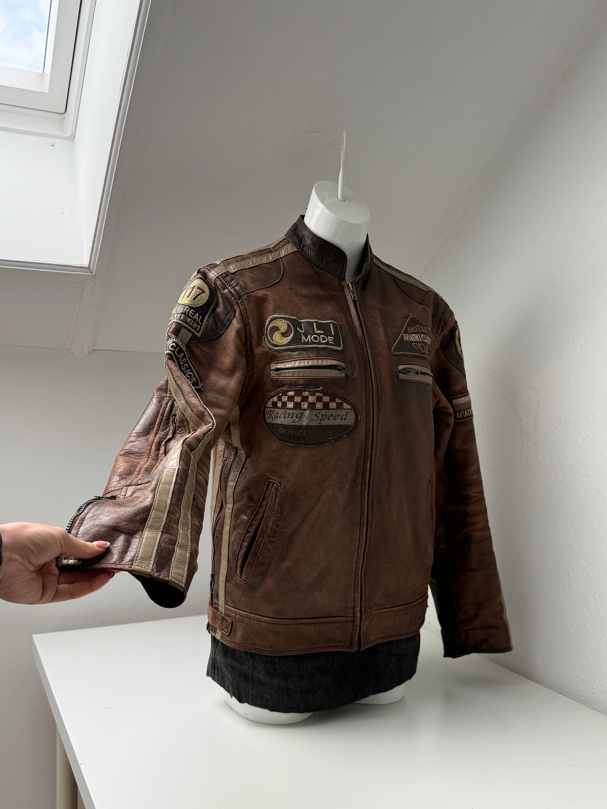 Vintage Leather Racer Biker Jacket (S)