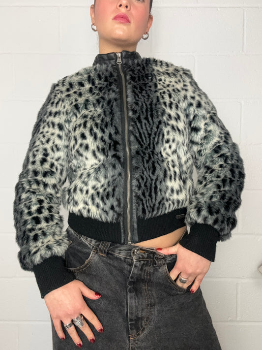 Diesel Leopard Print Faux Fur Jacket (XS)