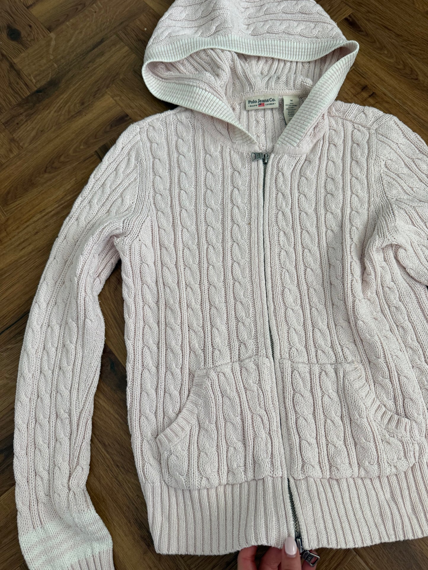 Baby Pink Ralph Lauren Cable Knit Jumper (M)