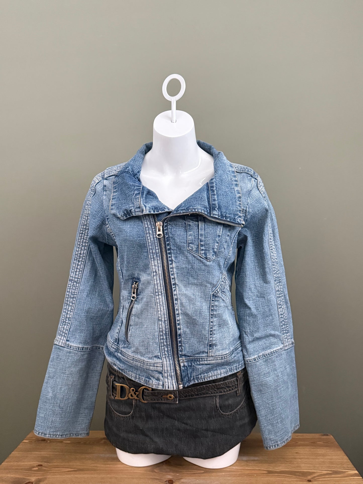 Asymmetrical Y2K Denim Jacket (UK12)