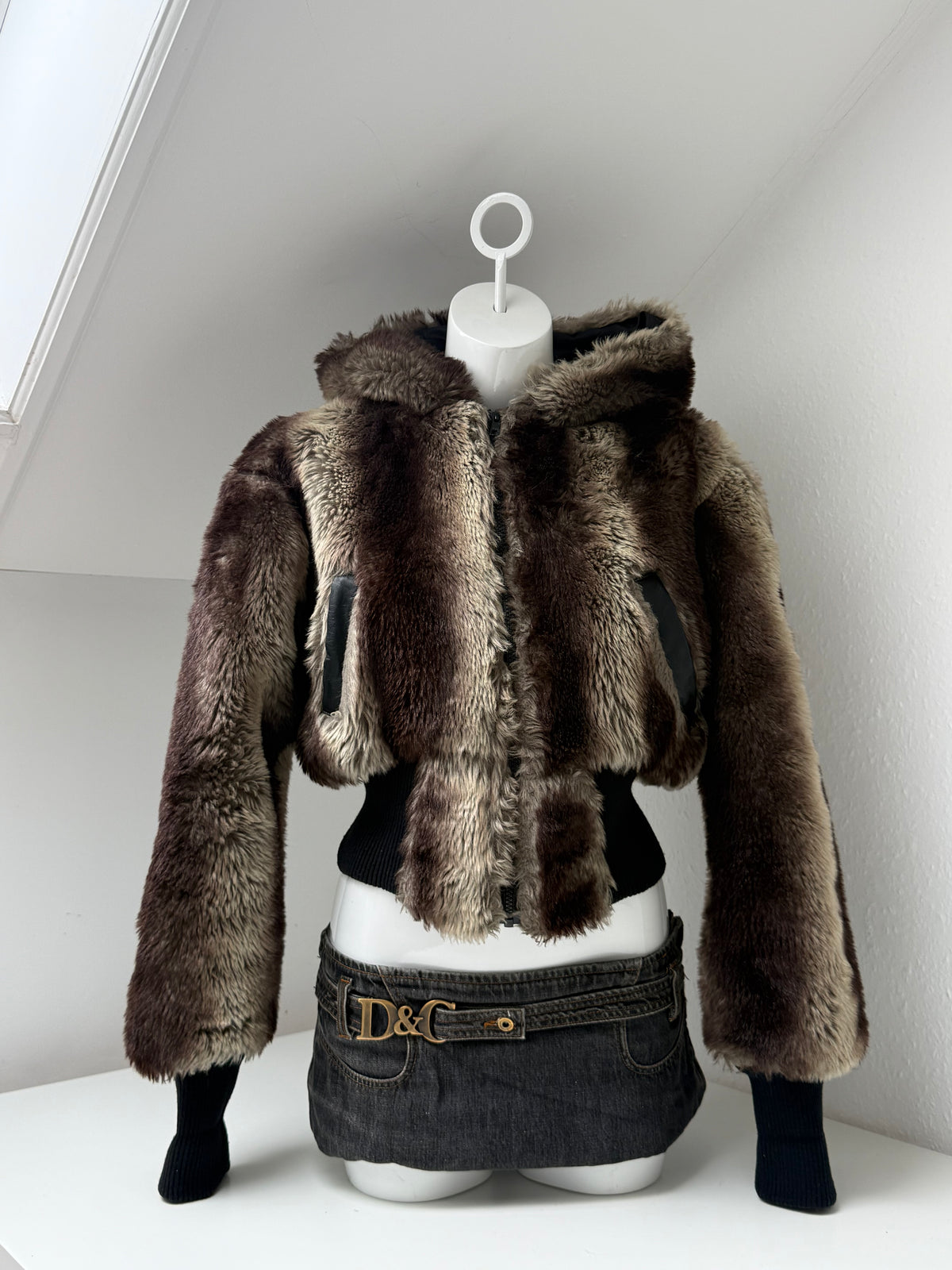 Y2K Faux Fur Bomber Jacket (L)
