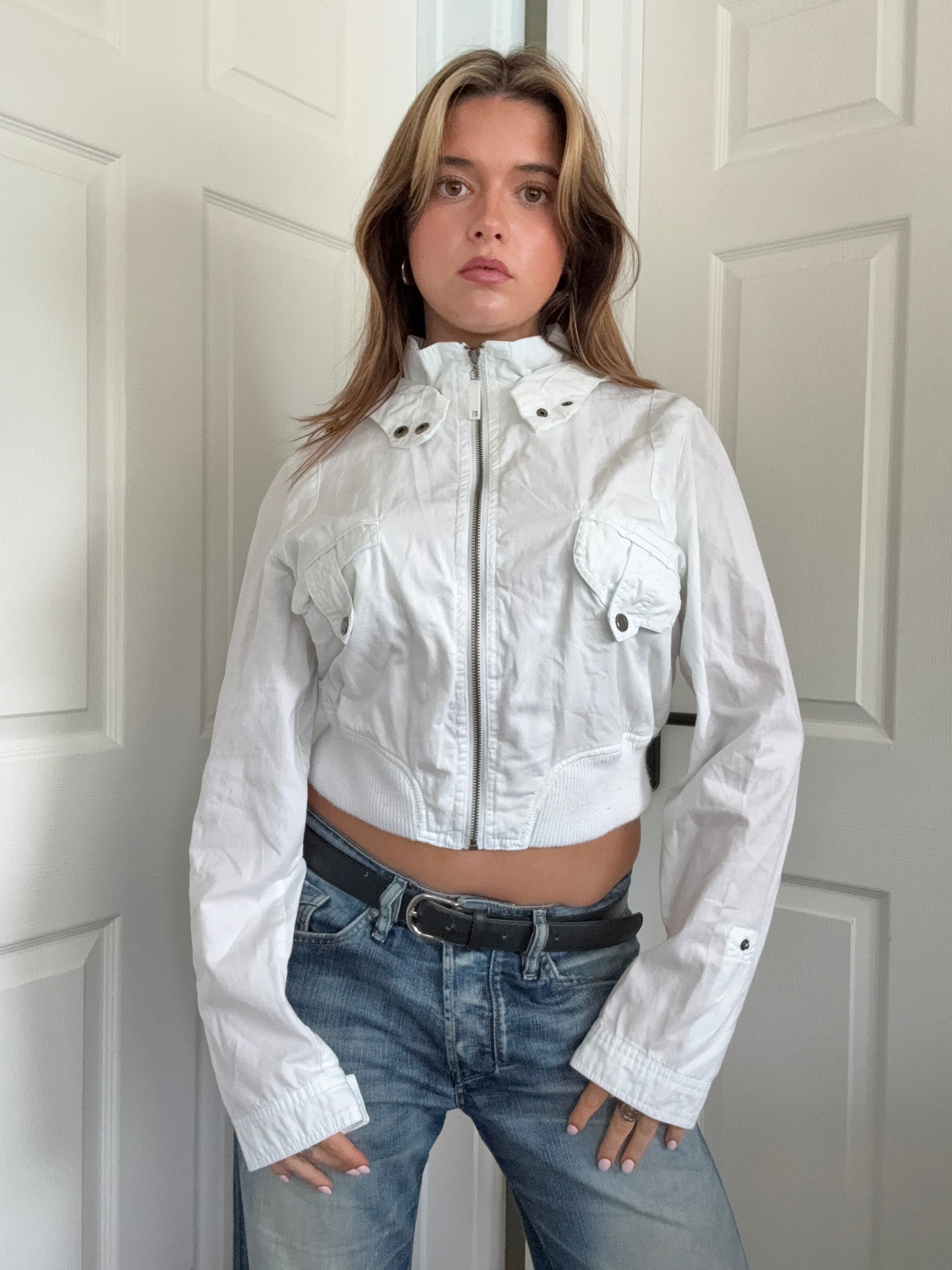 White Cotton Bomber Jacket (UK14)